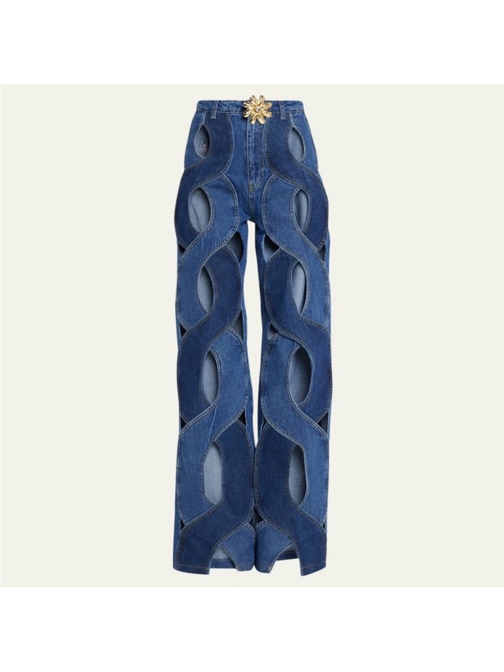 Blue Cutout Wave Denim Jeans - Women